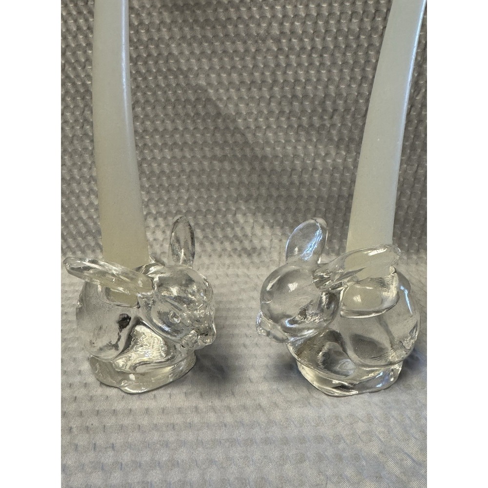 Easter Crystal Clear Crystal Bunny Rabbits Small Taper Candle Holders Set of 2